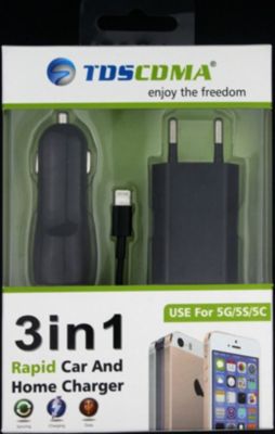 Chargeur secteur SHOT CASE IPHONE Cable Chargeur + 2 Prises  NOIR