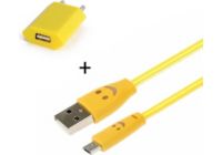 SHOT CASE Cable Micro USB Smiley + Prise JAUNE