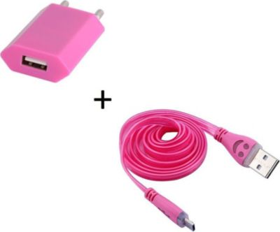 Chargeur secteur SHOT CASE Cable Micro USB Smiley + Prise ROSE B