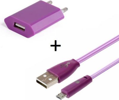 Chargeur secteur SHOT CASE Cable Micro USB Smiley + Prise VIOLET