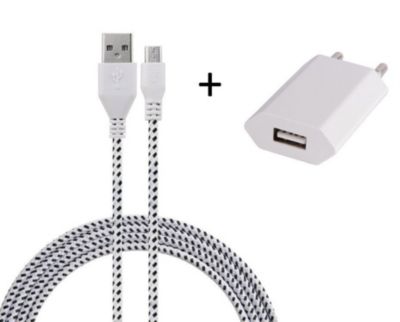 Chargeur secteur SHOT CASE Cable Micro USB Tresse 3m + Prise BLANC