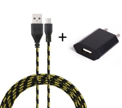 Chargeur secteur SHOT CASE Cable Micro USB Tresse 3m + Prise NOIR