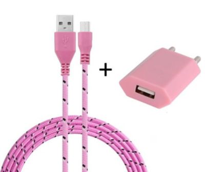Chargeur secteur SHOT CASE Cable Micro USB Tresse 3m + Prise ROSE P