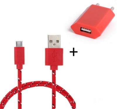 Chargeur secteur SHOT CASE Cable Micro USB Tresse 3m + Prise ROUGE Chargeur secteur SHOT CASE Cable Micro USB Tresse 3m + Prise ROUGE