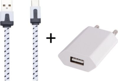 Chargeur secteur SHOT CASE Cable Type C Noodle 1m + Prise BLANC