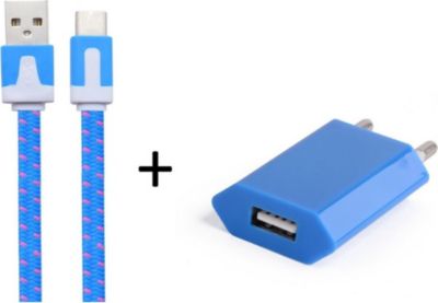 Chargeur secteur SHOT CASE Cable Type C Noodle 1m + Prise BLEU Chargeur secteur SHOT CASE Cable Type C Noodle 1m + Prise BLEU