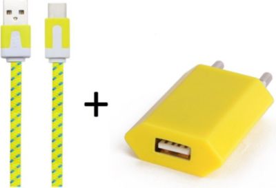 Chargeur secteur SHOT CASE Cable Type C Noodle 1m + Prise JAUNE Chargeur secteur SHOT CASE Cable Type C Noodle 1m + Prise JAUNE