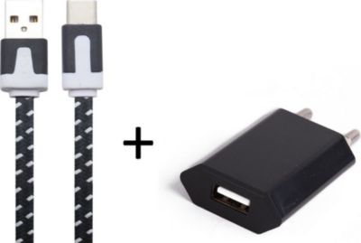 Chargeur secteur SHOT CASE Cable Type C Noodle 1m + Prise NOIR Chargeur secteur SHOT CASE Cable Type C Noodle 1m + Prise NOIR