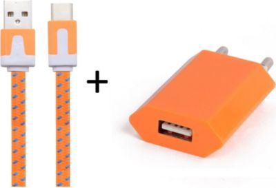 Chargeur secteur SHOT CASE Cable Type C Noodle 1m + Prise ORANGE