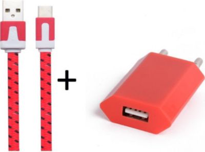 Chargeur secteur SHOT CASE Cable Type C Noodle 1m + Prise ROUGE