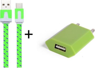 Chargeur secteur SHOT CASE Cable Type C Noodle 1m + Prise VERT