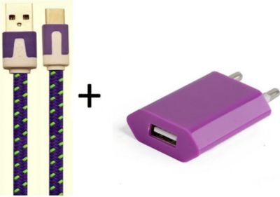 Chargeur secteur SHOT CASE Cable Type C Noodle 1m + Prise VIOLET