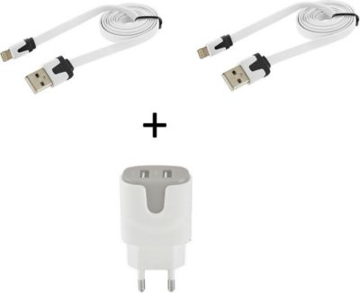 Chargeur secteur SHOT CASE 2 Cables IPHONE Noodle + Prises GRIS