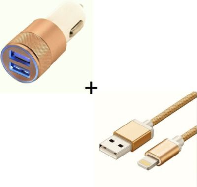 Chargeur allume-cigare SHOT CASE IPHONE Cable Metal + Prise OR