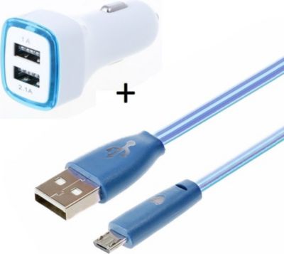 Chargeur allume-cigare SHOT CASE IPHONE Cable Smiley + Prise BLEU