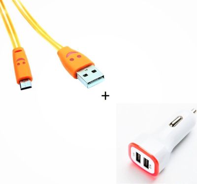 Chargeur allume-cigare SHOT CASE IPHONE Cable Smiley + Prise ORANGE