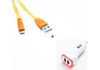 Chargeur allume-cigare SHOT CASE IPHONE Cable Smiley + Prise ORANGE