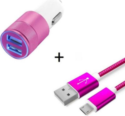 Chargeur allume-cigare SHOT CASE Micro USB Cable Metal + Prise ROSE