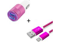 Chargeur allume-cigare SHOT CASE Micro USB Cable Metal + Prise ROSE