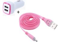 Chargeur allume-cigare SHOT CASE Micro USB Cable Smiley + Prise ROSE