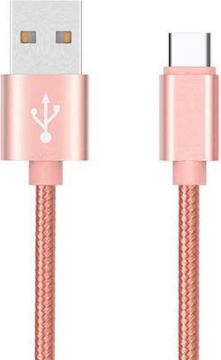 Chargeur USB C SHOT CASE Metal Tresse USB 1m Reversible (ROSE)