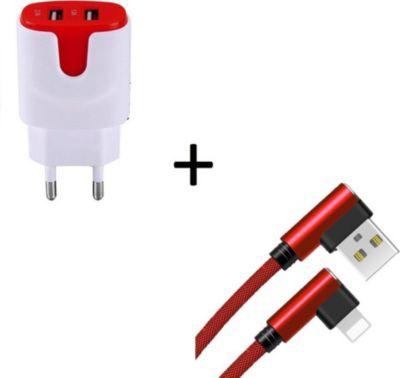 Chargeur secteur SHOT CASE Cable IPHONE 90° Fast + Prises ROUGE