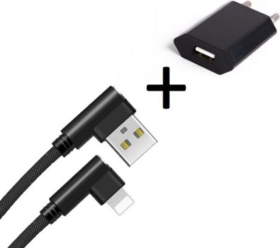 Chargeur secteur SHOT CASE Cable IPHONE 90° Fast + Prise NOIR