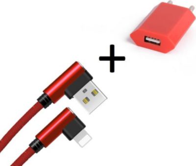 Chargeur secteur SHOT CASE Cable IPHONE 90° Fast + Prise ROUGE