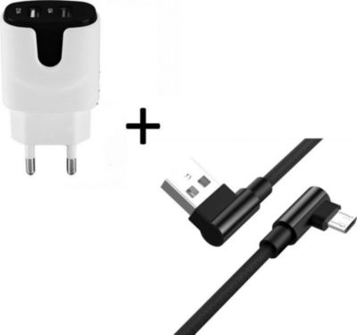 Chargeur secteur SHOT CASE Cable Micro USB 90° Fast + Prises NOIR