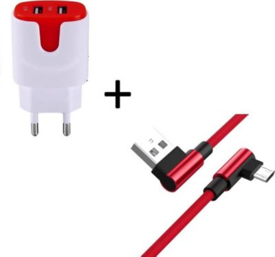 Chargeur secteur SHOT CASE Cable Micro USB 90° Fast + Prises ROUGE
