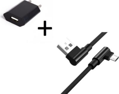 Chargeur secteur SHOT CASE Cable Micro USB 90° Fast + Prise NOIR