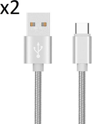 Chargeur USB C SHOT CASE Pack de 2 Cables Metal (ARGENT)