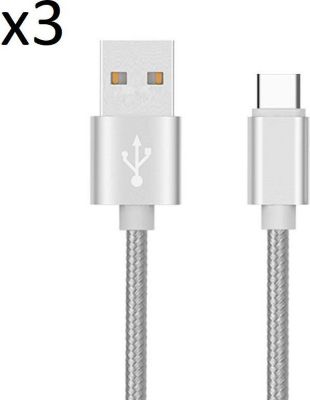 Chargeur USB C SHOT CASE Pack de 3 Cables Metal (ARGENT)