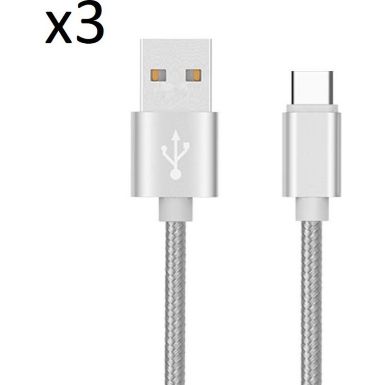 Chargeur USB C SHOT CASE Pack de 3 Cables Metal (ARGENT)