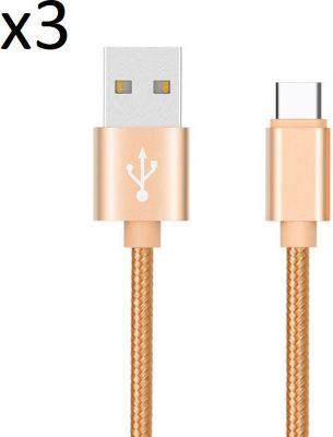 Chargeur USB C SHOT CASE Pack de 3 Cables Metal Connecteur (OR)
