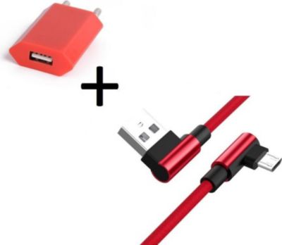Chargeur secteur SHOT CASE Cable Micro USB 90° Fast + Prise ROUGE