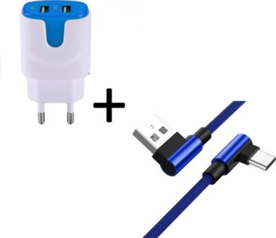 Chargeur secteur SHOT CASE Cable Type C 90° Fast + Prises BLEU Chargeur secteur SHOT CASE Cable Type C 90° Fast + Prises BLEU