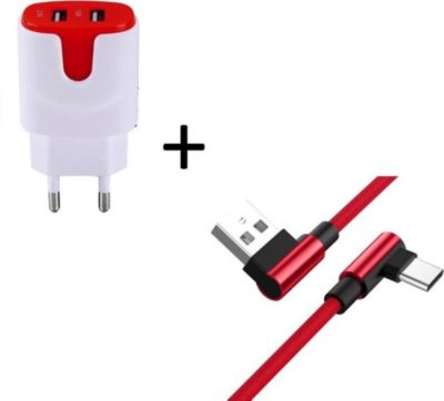 Chargeur secteur SHOT CASE Cable Type C 90° Fast + Prises ROUGE