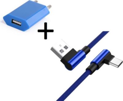Chargeur secteur SHOT CASE Cable Type C 90° Fast + Prise BLEU