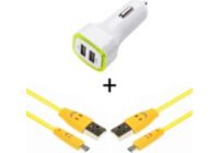 Chargeur allume-cigare SHOT CASE IPHONE 2 Cables Smiley + Prise JAUNE