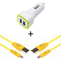 Chargeur allume-cigare SHOT CASE IPHONE 2 Cables Smiley + Prise JAUNE