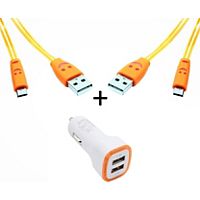 Chargeur allume-cigare SHOT CASE IPHONE 2 Cables Smiley + Prise ORANGE