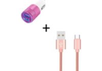 Chargeur allume-cigare SHOT CASE Cable Chargeur Metal Type C + Prise ROSE