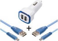 Chargeur allume-cigare SHOT CASE Micro USB 2 Cables Smiley + Prise BLEU