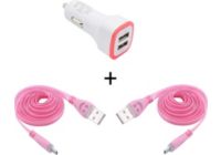 Chargeur allume-cigare SHOT CASE Micro USB 2 Cables Smiley + Prise ROSE