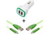 Chargeur allume-cigare SHOT CASE Micro USB 2 Cables Smiley + Prise VERT