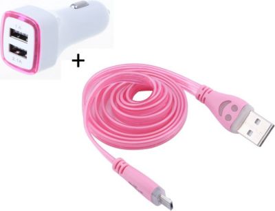 Chargeur allume-cigare SHOT CASE IPHONE Cable Smiley + Prise ROSE