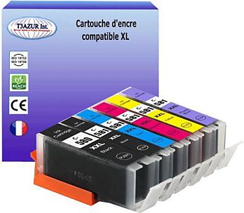 Cartouche d'encre T3AZUR 4 Cartouches compatibles avec Canon PGI2500XL  (9266B001) (1Bk/1C/1M/1Y) 