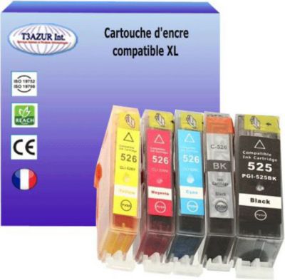 Cartouche d'encre T3AZUR pour Canon PGI525, CLI526 XL (pack5) Cartouche d'encre T3AZUR pour Canon PGI525, CLI526 XL (pack5)