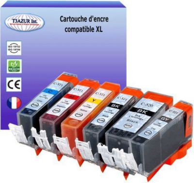 Cartouche d'encre T3AZUR pour Canon PGI520, CLI521 XL (pack6)